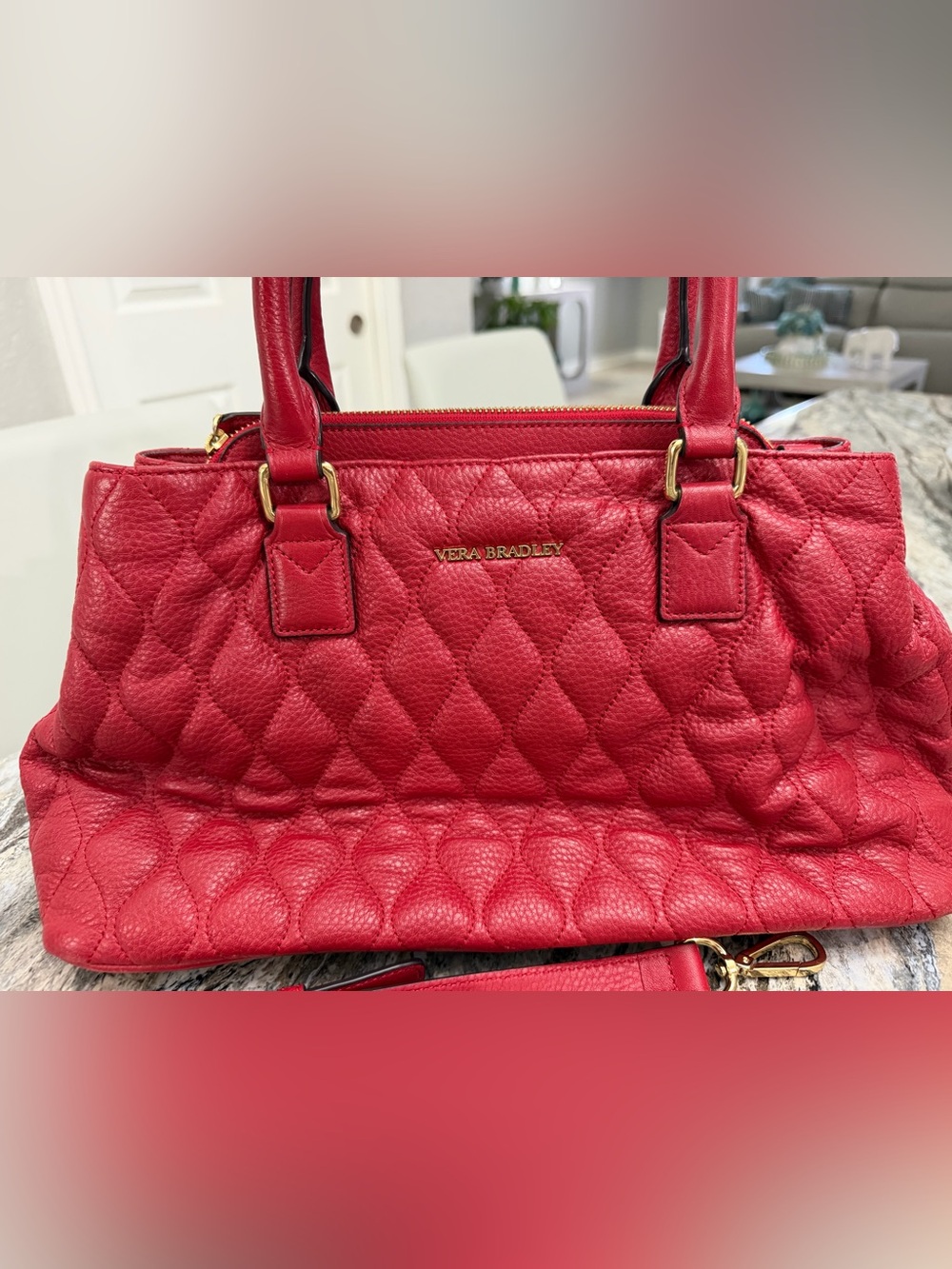 Vera Bradley Quilted Red Satchel with Gold Hardware